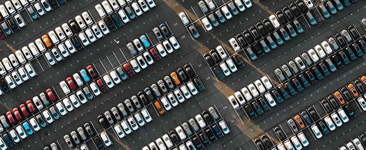 Aerial view of a full parking lot