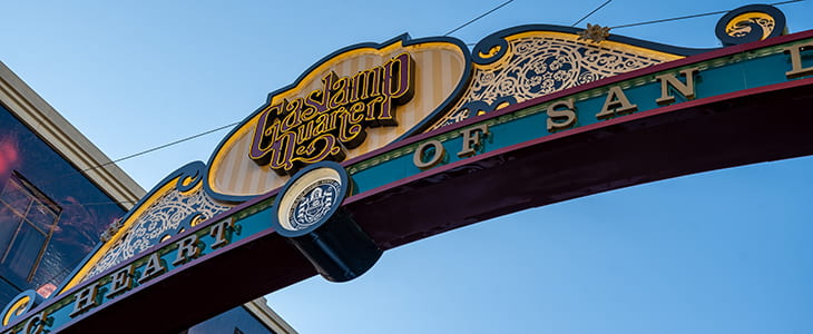 Entrance sign to the Gaslamp Quarter in San Diego